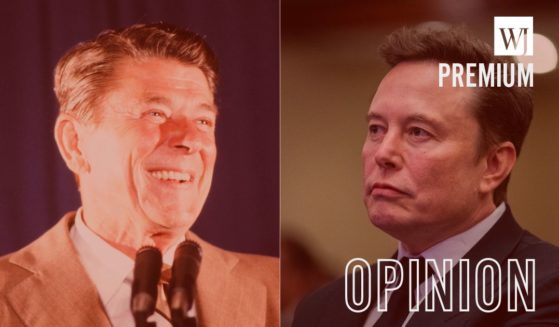 On Tuesday, Elon Musk, right, posted a video of former President Ronald Regan, left.