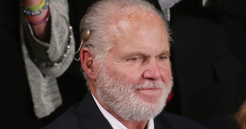 Rush Limbaugh attends the State of the Union address with First Lady Melania Trump in the chamber of the U.S. House of Representatives in Washington, D.C., on Feb. 4, 2020.