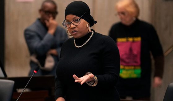 Boston City Councilor Tania Fernandes Anderson addresses Boston City Council members during a meeting at City Hall, in Boston, Massachusetts, on Oct. 25, 2023.