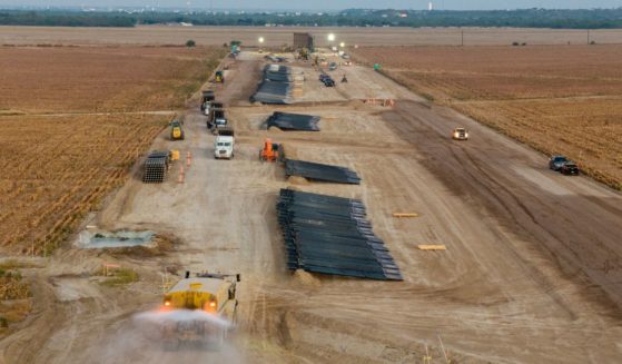 A section of the border wall is being constructed along farm land adjacent to road FM 1430 in La Casita-Garciasville, Texas, on Nov. 23.