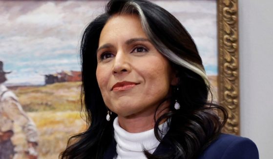 Tulsi Gabbard poses for a photograph before a meeting with Sen. Mike Rounds in the Hart Senate Office Building on Capitol Hill in Washington, D.C., on Monday.