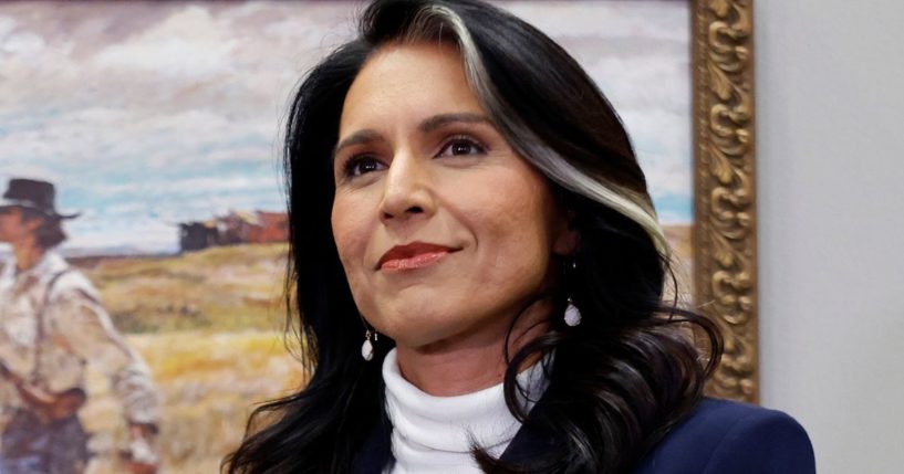 Tulsi Gabbard poses for a photograph before a meeting with Sen. Mike Rounds in the Hart Senate Office Building on Capitol Hill in Washington, D.C., on Monday.