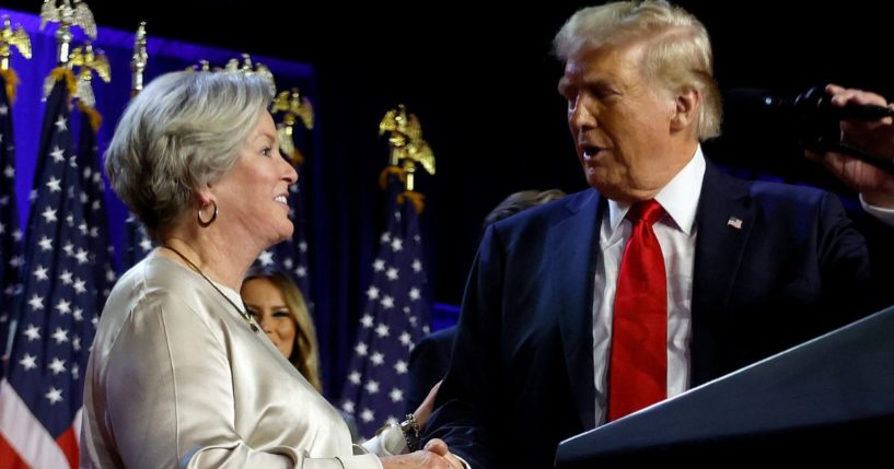 President-elect Donald Trump praises his campaign senior advisor Susie Wiles during an election night event in West Palm Beach , Florida, on Nov. 6.