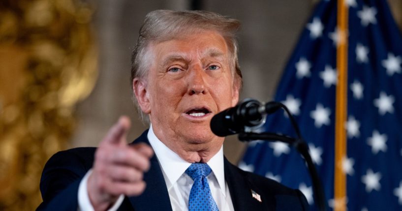 U.S. President-elect Donald Trump speaks at a news conference at Trump's Mar-a-Lago resort on December 16, 2024 in Palm Beach, Florida.