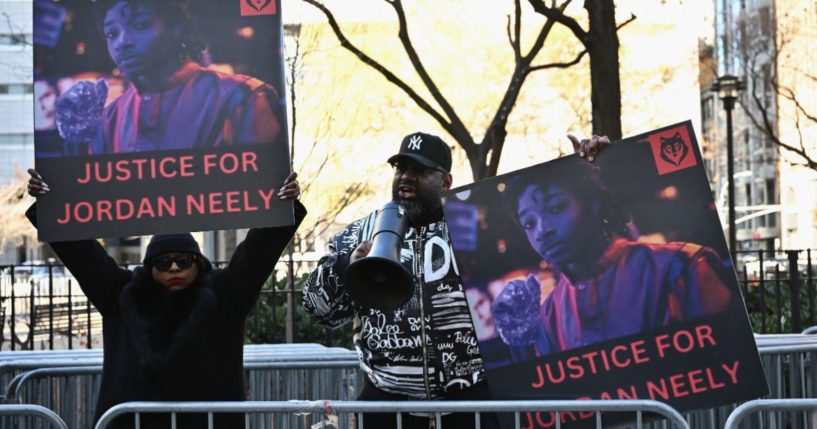 Co-Founder of Black Lives Matter of Greater New York Walter "Hawk" Newsome protest outside Manhattan Criminal Court as jurors continue deliberation in the Daniel Penny manslaughter trial in connection with the chokehold death of Jordan Neely on December 6, 2024 in New York City.