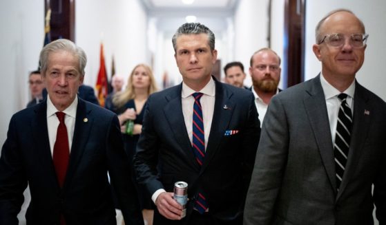 President-elect Donald Trump's nominee to be Secretary of Defense Pete Hegseth (C) leaves a meeting with Sen. Tommy Tuberville (R-AL) on Capitol Hill on December 2, 2024 in Washington, DC.