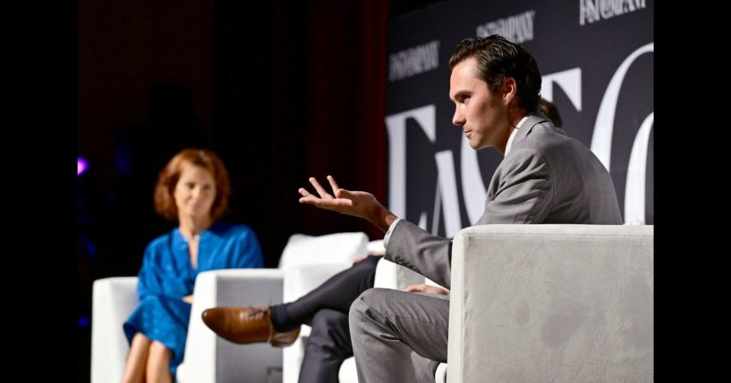 (L-R) Stephanie Ruhle, Kevin Lata and David Hogg speak onstage during the Fast Company Innovation Festival 2024 at BMCC Tribeca PAC on September 17, 2024 in New York City.