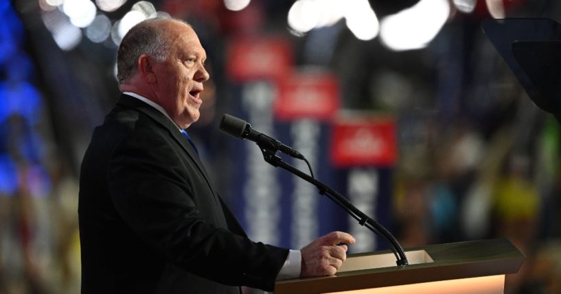 Former Acting Director of Immigration and Customs Enforcement Thomas Homan speaks on stage on the third day of the Republican National Convention at the Fiserv Forum on July 17, 2024 in Milwaukee, Wisconsin.