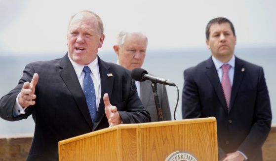 Thomas Homan, Deputy Director of Immigration and Immigration enforcement addresses the media during a press conference at Border Field State Park on May 7, 2018 in San Ysidro, CA.