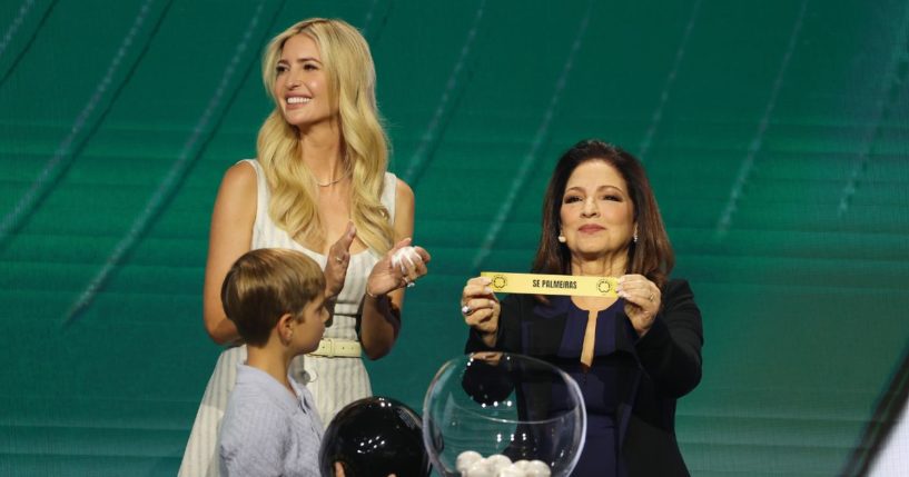 Gloria Estefan draws SE Palmeiras as Ivanka Trump looks on during the 2025 FIFA Club World Cup Draw at Telemundo Studios on December 5, 2024 in Miami, Florida.