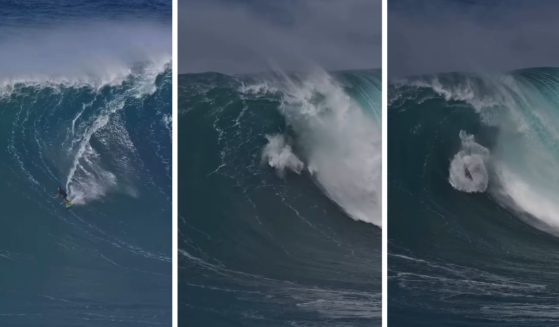 These Instagram screen shots show surfer Ty Simpson-Kane wiping out on a massive wave in Maui, Hawaii.