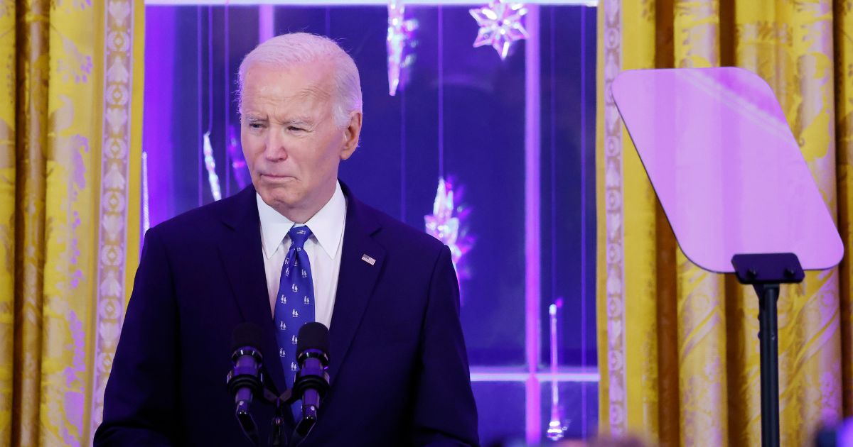 U.S. President Joe Biden speaks during a Hanukkah holiday reception in the East Room of the White House on December 16, 2024 in Washington, DC.