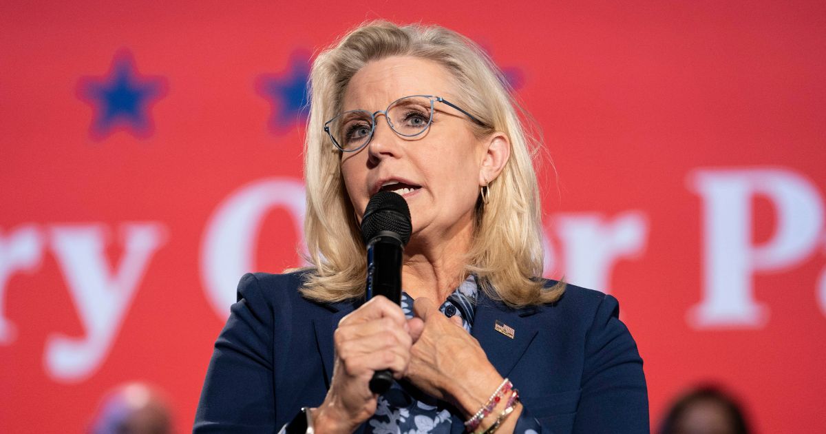 Former U.S. Rep. Liz Cheney (R-WY) speaks at a town hall with Democratic presidential nominee, Vice President Kamala Harris, at the Royal Oak Music Theatre on October 21, 2024 in Royal Oak, Michigan.