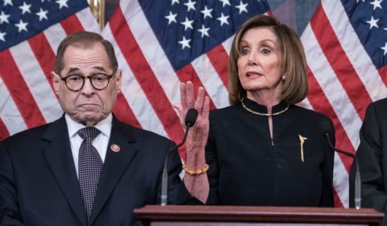 Then-Speaker of the House Nancy Pelosi (D-CA) delivers remarks alongside Chairman Jerry Nadler, House Committee on the Judiciary (D-NY) following the House of Representatives vote to impeach President Donald Trump on December 18, 2019 in Washington, DC.