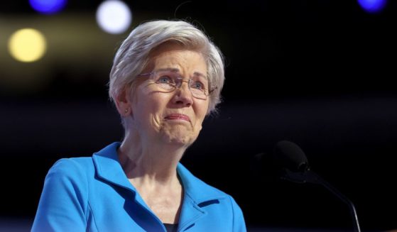 U.S. Sen. Elizabeth Warren (D-MA) becomes emotional as she receives an ovation from the crowd while arriving on stage to speak during the final day of the Democratic National Convention at the United Center on August 22, 2024 in Chicago, Illinois.