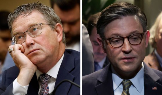 (L) House Judiciary Committee members Rep. Chip Roy (R-TX) (not pictured) and Rep. Thomas Massie (R-KY) listen to U.S. Attorney General Merrick Garland testify before the committee in the Rayburn House Office Building on Capitol Hill on June 04, 2024 in Washington, DC. (R) U.S. Speaker of the House Rep. Mike Johnson (R-LA) speaks to members of the press at the U.S. Capitol on December 20, 2024 in Washington, DC.