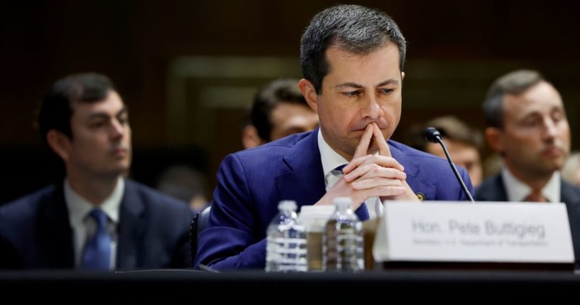 U.S. Secretary of Transportation Pete Buttigieg listens during a Senate Appropriations committee hearing in the Dirksen Senate Office Building on November 20, 2024 in Washington, DC.