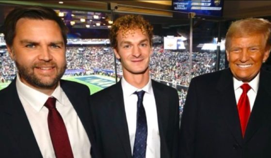 This X screen shot shows (L-R) Vice President-elect J.D. Vance, Marine veteran Daniel Penny and President-elect Donald Trump at the Army-Navy football game on Dec. 14.