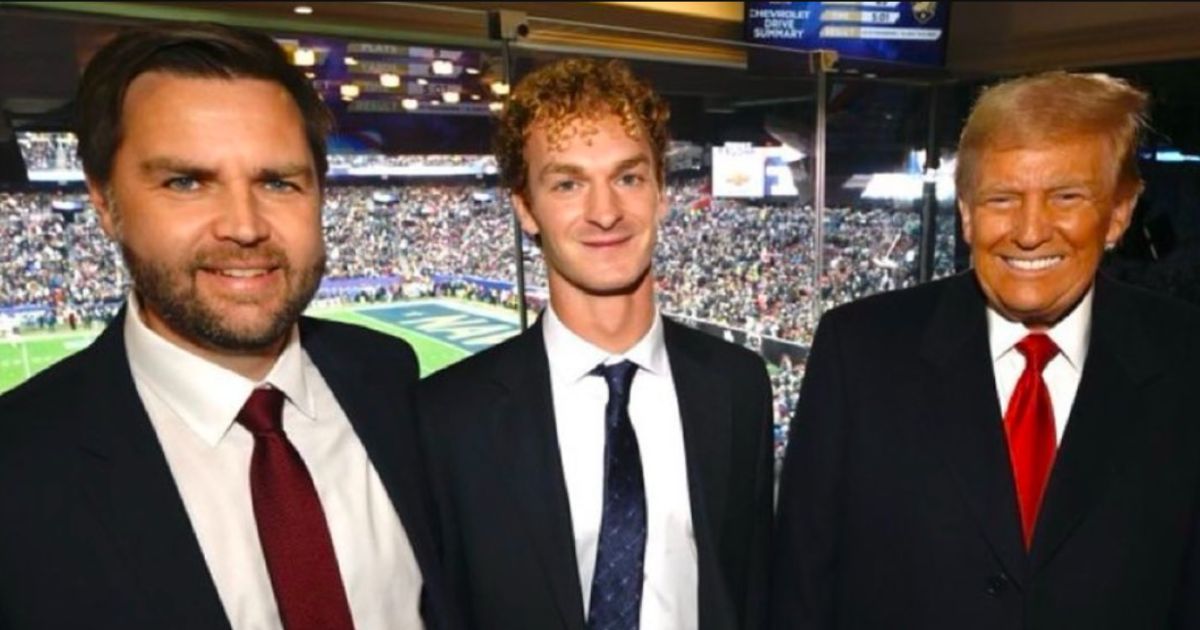 This X screen shot shows (L-R) Vice President-elect J.D. Vance, Marine veteran Daniel Penny and President-elect Donald Trump at the Army-Navy football game on Dec. 14.