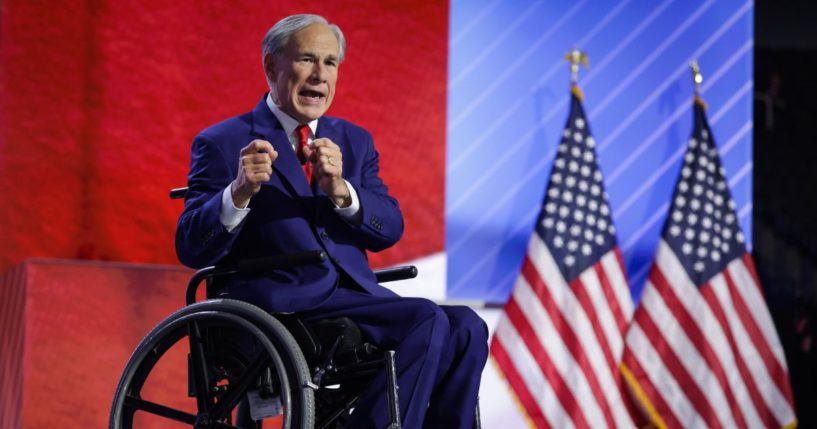 Texas Gov. Greg Abbott speaks on stage on the third day of the Republican National Convention at the Fiserv Forum on July 17, 2024 in Milwaukee, Wisconsin.