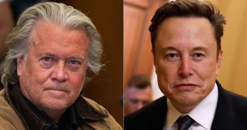 Last week, former advisor to President-elect Donald Trump, Steve Bannon, left, went off about new Trump ally, Elon Musk, right, claiming he will get Musk away from Trump by Inauguration Day.