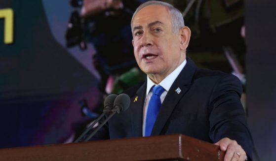 Israel's Prime Minister Benjamin Netanyahu delivers a speech during a ceremony marking the Hebrew calendar anniversary of the Hamas attack on Oct. 7, 2023, in Jerusalem on Oct. 27.