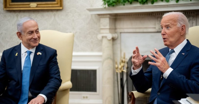 President Joe Biden meets with Israeli Prime Minister Benjamin Netanyahu in the Oval Office at the White House on July 25, 2024, in Washington, D.C.