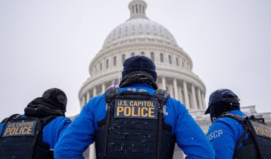 U.S. Capitol Police officers stand guard outside the U.S. Capitol in Washington, D.C., on Monday.