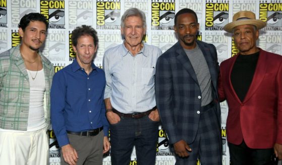 Cast members for "Captain America: Brave New World" - Danny Ramirez, Tim Blake Nelson, Harrison Ford, Anthony Mackie, and Giancarlo Esposito - attend the Marvel Studios Panel at San Diego Comic Con in San Diego, California, on July 27.