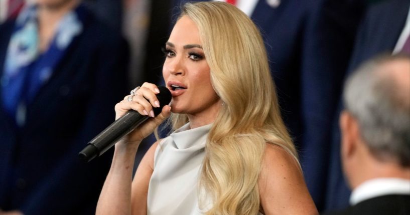 Carrie Underwood performs "America the Beautiful" a cappella during the inauguration for President Donald Trump in the Capitol Rotunda in Washington, D.C., on Monday. (Julia Demaree Nikhinso