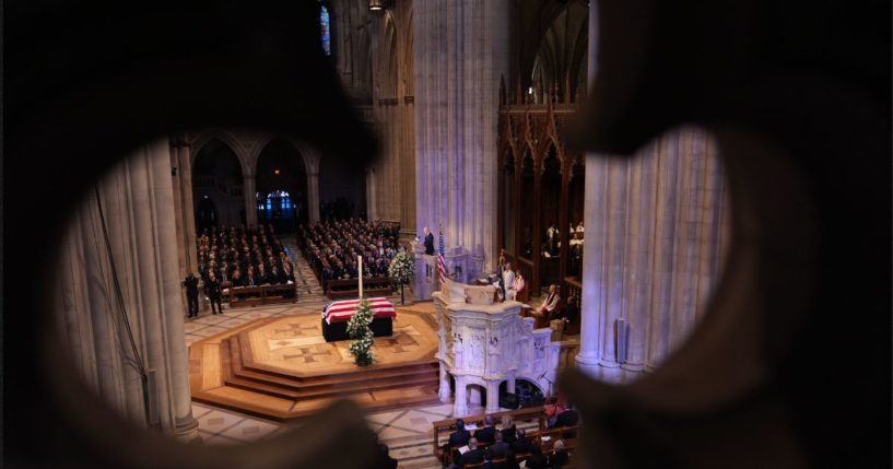 President Joe Biden delivers a eulogy during state funeral services of former President Jimmy Carter Thursday at the National Cathedral in Washington, D.C.