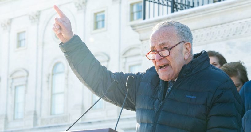 Senate Minority Leader Chuck Schumer holds a news conference with other Senate Democrats at the U.S. Capitol in Washington, D.C., on Thursday.