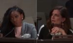 During a Tuesday House Oversight and Accountability Committee, Rep. Jasmine Crockett, left, called Rep. Nancy Mace a, right, a child, which resulted in an escalated back and forth.