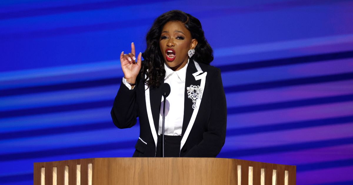 Rep. Jasmine Crockett speaks onstage during the first day of the Democratic National Convention at the United Center on August 19, 2024 in Chicago, Illinois.