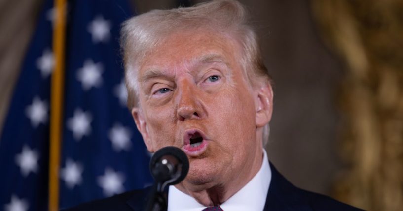 President-elect Donald Trump speaks to members of the media during a news conference at the Mar-a-Lago Club in Palm Beach, Florida, on Jan. 7.