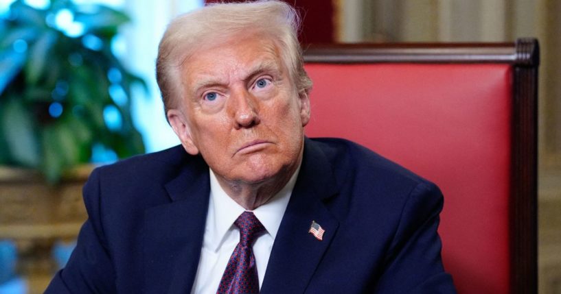 President Donald Trump takes part in a signing ceremony in the President's Room following the inauguration ceremony at the U.S. Capitol in Washington, D.C., on Monday.