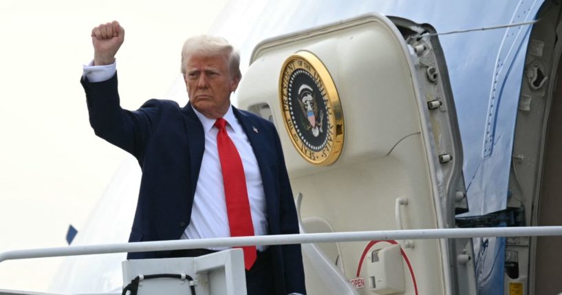 President Donald Trump boards Air Force One at Harry Reid International Airport in Las Vegas, Nevada, on Saturday.