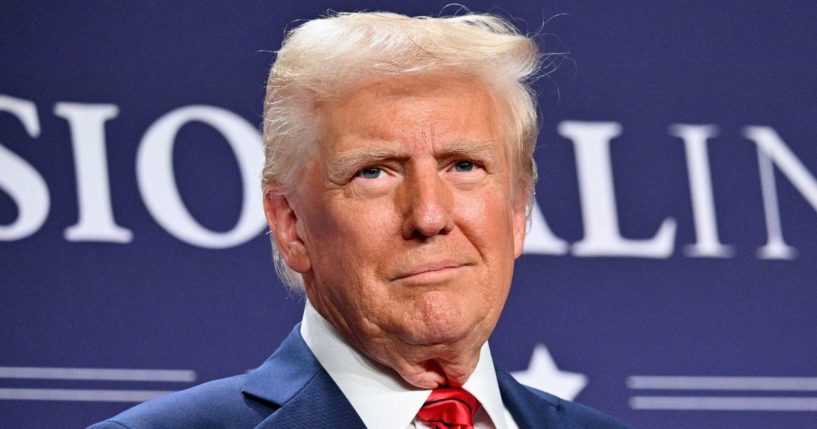 President Donald Trump looks on after delivering remarks at the House Republican Members Conference Dinner at Trump National Doral Miami, in Miami, Florida, on Monday.