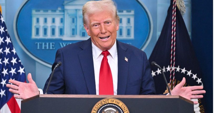 President Donald Trump speaks about the mid-air crash between American Airlines flight 5342 and a military helicopter in the Brady Press Briefing Room at the White House in Washington, D.C., on Thursday.