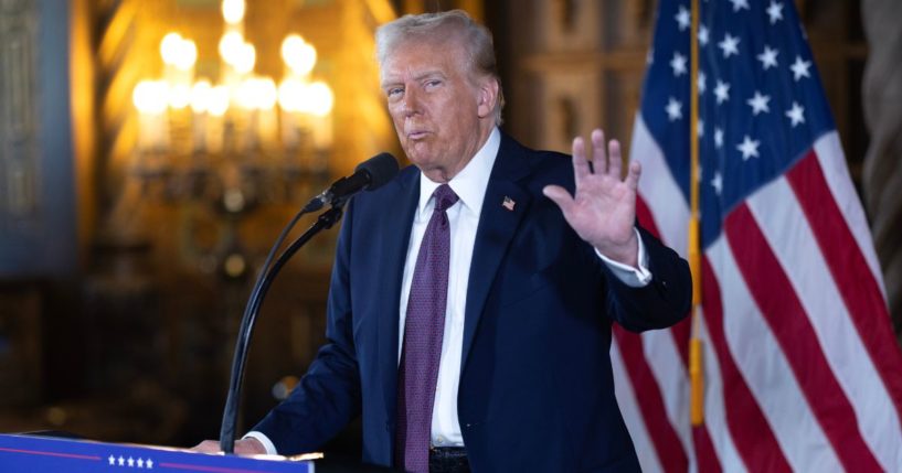 President-elect Donald Trump speaks to members of the media during a news conference at the Mar-a-Lago Club in Palm Beach, Florida, on Tuesday.