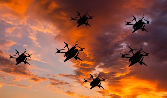 A cluster of drones is seen in a stock photo dated July 2023.