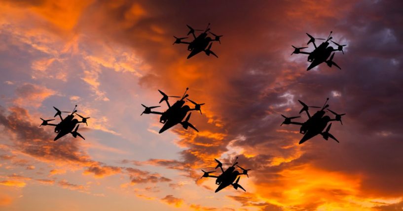 A cluster of drones is seen in a stock photo dated July 2023.