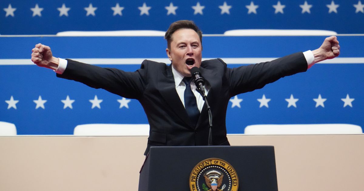 Tesla, SpaceX, and X CEO Elon Musk arrives to speak during an inauguration event at Capital One Arena on January 20, 2025 in Washington, D.C.