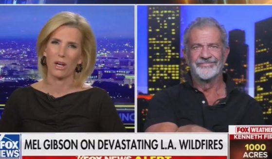 Fox News host Laura Ingraham and actor Mel Gibson discuss the Los Angeles wildfires on Friday.