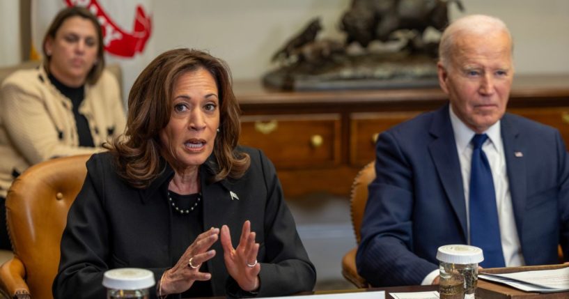 Vice President Kamala Harris and President Joe Biden speak to the media on the federal response to the Los Angeles wildfires at the White House on January 9, 2025 in Washington, D.C.