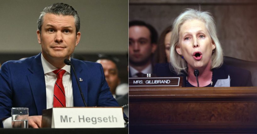 Sen. Kirsten Gillibrand, right, went into a rant about sending mothers in combat during the Senate confirmation hearing for President-elect Donald Trump's Secretary of Defense nominee Pete Hegseth, left, on Tuesday.