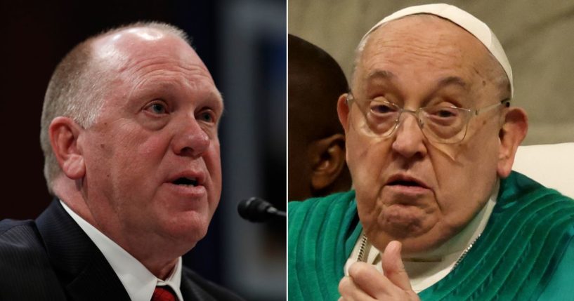 Border czar Tom Homan, left, had a snappy comeback when asked about the Pope's criticism of the Trump administration's mass deportations.