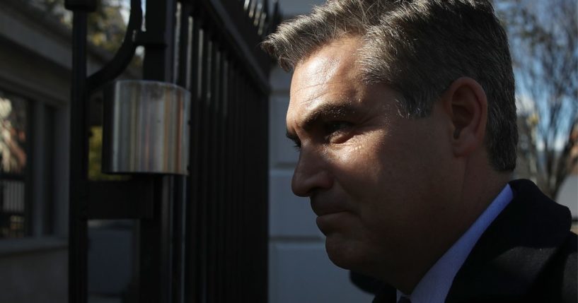 Then-CNN White House correspondent Jim Acosta arrives at the White House gate in Washington, D.C., on Nov. 16, 2018.