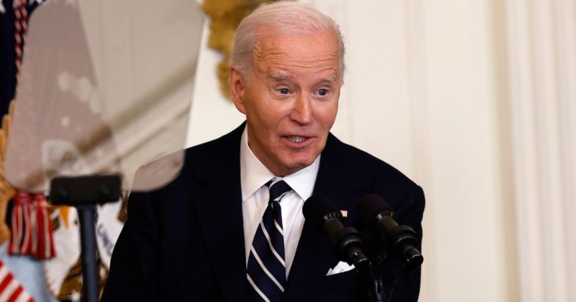 President Joe Biden speaks at an event creating the Chuckwalla National Monument and the Sáttítla Highlands National Monument in the East Room at the White House in Washington, D.C., on Tuesday.