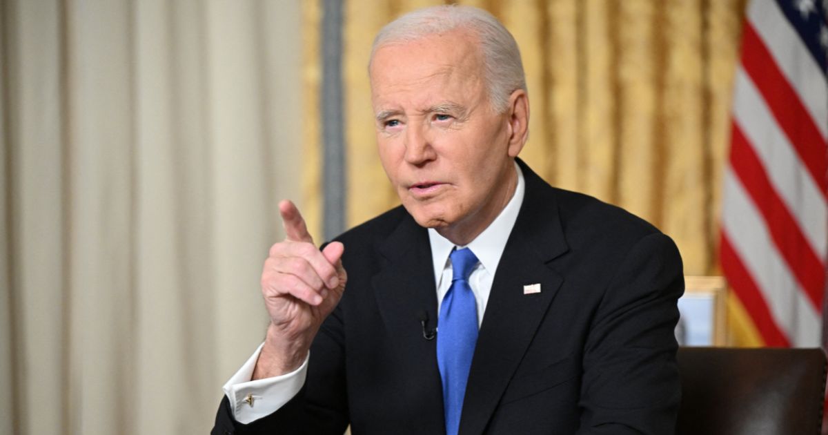 President Joe Biden delivers his farewell address to the nation from the Oval Office of the White House in Washington, D.C., on Wednesday.